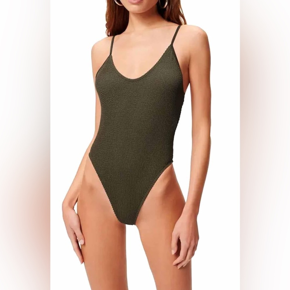 Good American Hunter Green Ribbed Women's One-Piece Swimsuit